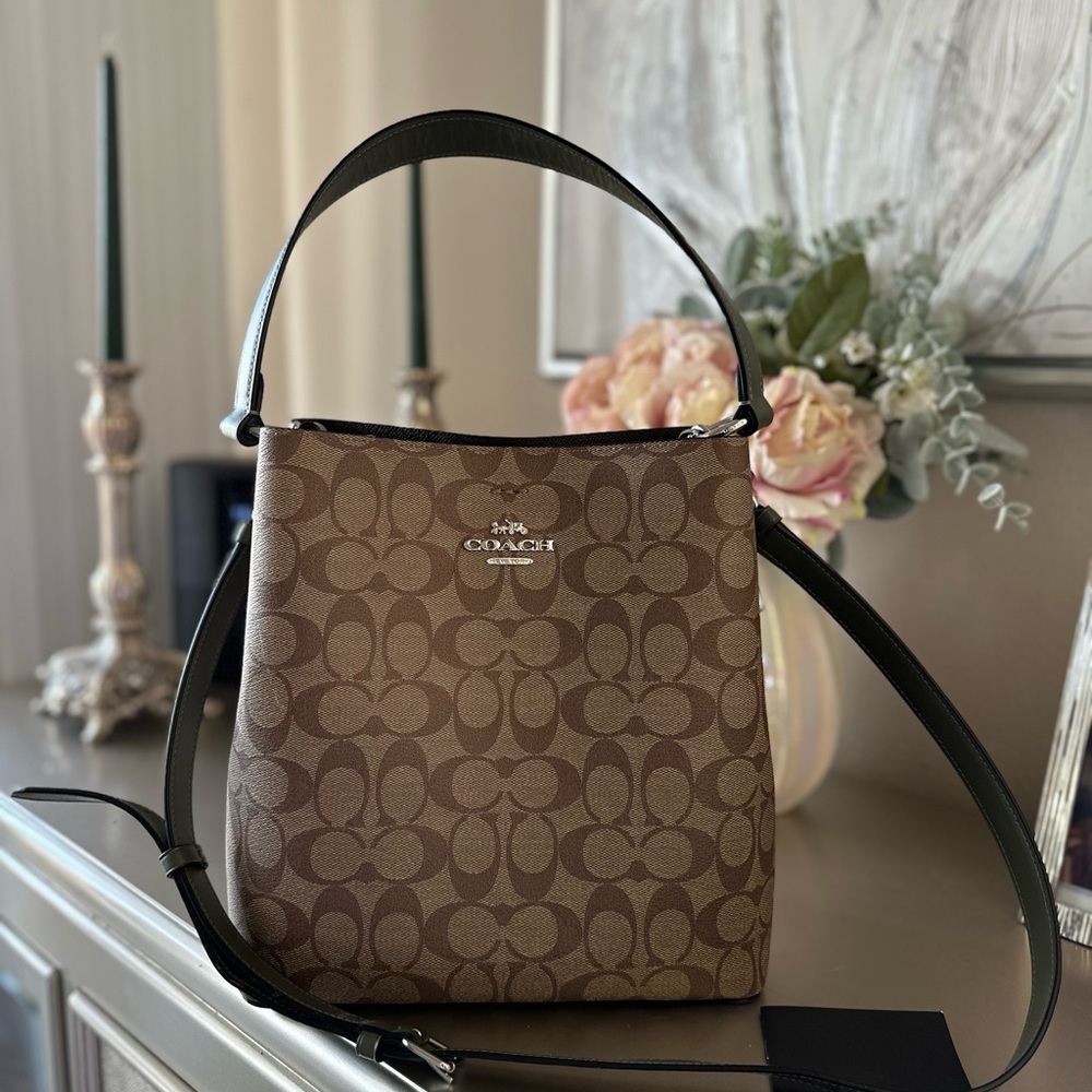 Coach Tan and Brown Signature Shoulder Bag